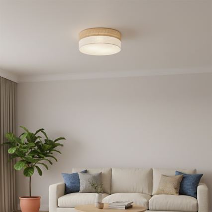 Taklampa SIRJA DOUBLE BOHO 2xE14/15W/230V Ø 35 cm beige/krämvit