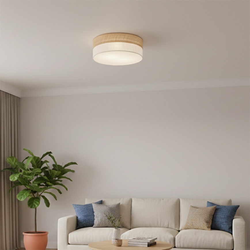 Taklampa SIRJA DOUBLE BOHO 2xE14/15W/230V Ø 35 cm beige/krämvit