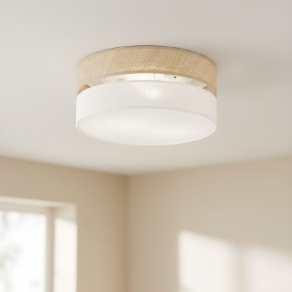 Taklampa SIRJA DOUBLE BOHO 2xE14/15W/230V Ø 35 cm beige/vit