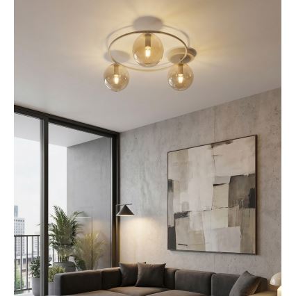 Taklampa SOPRA 3xE14/10W/230V beige/rökbeige