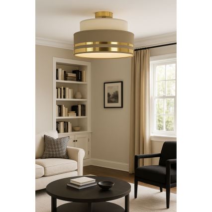 Taklampa TAMI 1xE27/60W/230V diameter 40 cm beige/brun/guld
