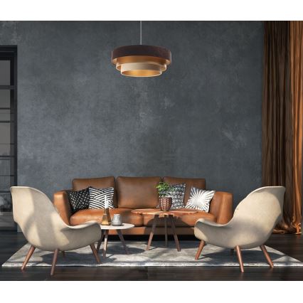 Taklampa på kabel TRINITI 1xE27/60W/230V brun/guld/beige