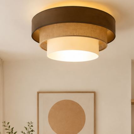 Taklampa WENTA 1xE27/60W/230V diam. 50 cm brun/jute/beige