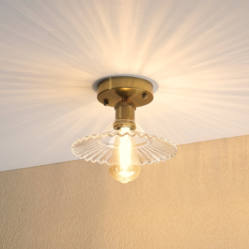 Takmonterad ljuskrona TRISH 1xE27/15W/230V guld/klarglas