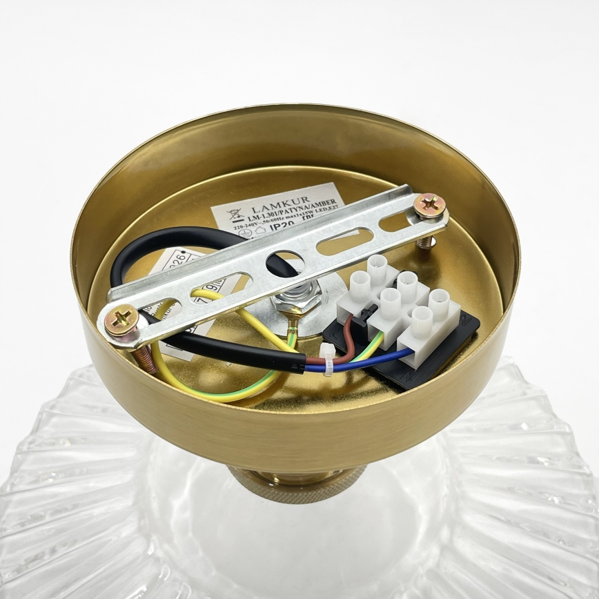 Takmonterad ljuskrona TRISH 1xE27/15W/230V guld/klarglas