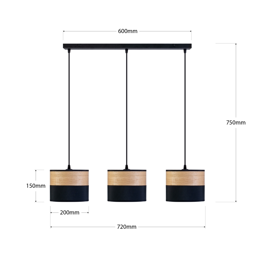 Takpendel ALBA 3xE27/15W/230V svart/brun