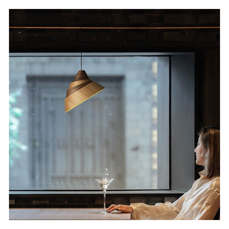 Takpendel i massivt trä med sladd 1xE27/60W/230V Ø 33 cm – ek/valnöt/gummiträ