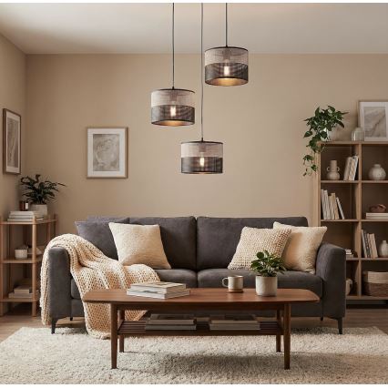 Takpendel KARBON 3xE27/15W/230V svart/grå