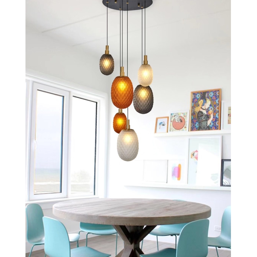 Takpendel med kabel CACTUS 6xG9/5W/230V koppar/grå/vit