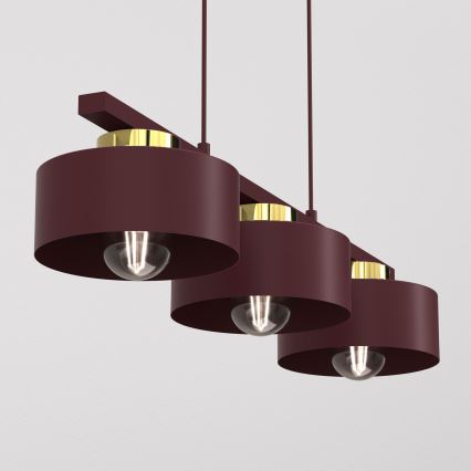Takpendel med kabel MARTI 3xE27/15W/230V bordeaux/guld