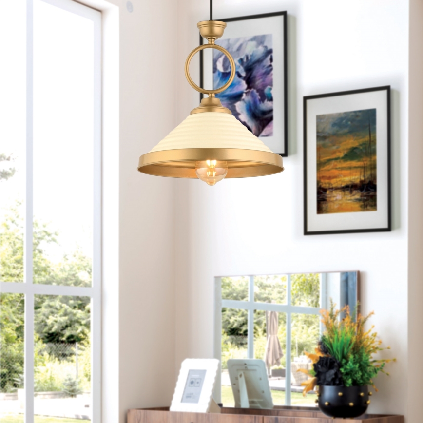 Takpendel med kabel MONZA 1xE27/40W/230V Ø 30 cm krämvit/brons