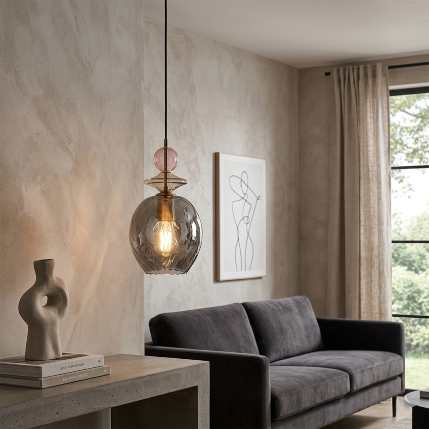 Takpendel med kabel VELLO 1xE27/15W/230V svart/rökrosa/beige/svart