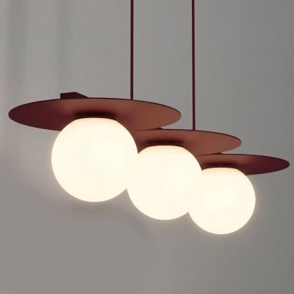 Takpendel med vajer FLAT 3xE27/15W/230V vinröd