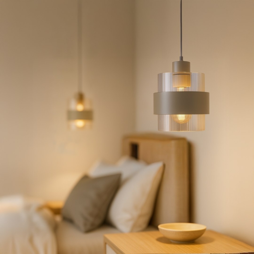 Takpendel med vajer VALENTINO 1xE27/15W/230V beige/klar