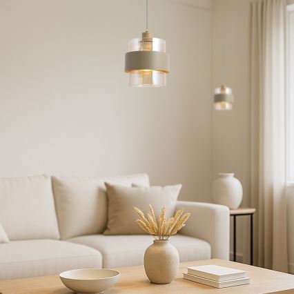 Takpendel med vajer VALENTINO 1xE27/15W/230V beige/klar