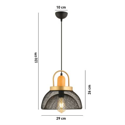 Takpendel MONZA 1xE27/40W/230V Ø29 cm svart/guld