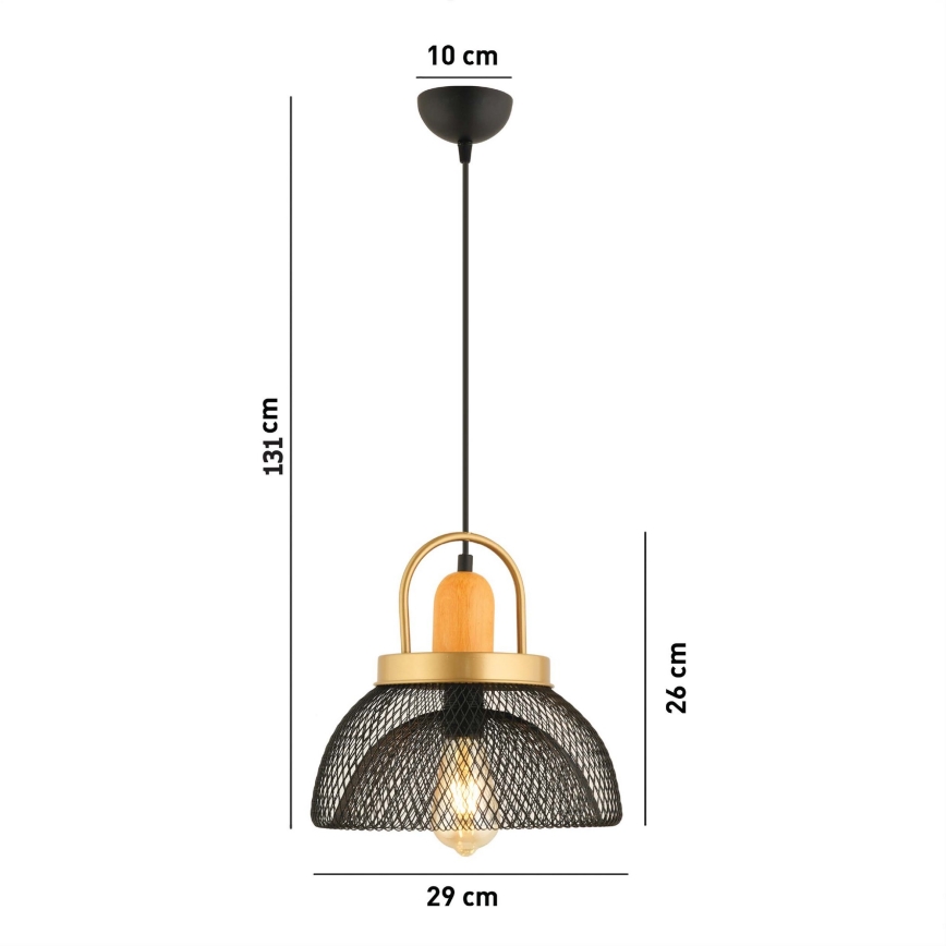 Takpendel MONZA 1xE27/40W/230V Ø29 cm svart/guld