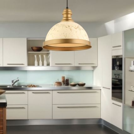 Takpendel MONZA med sladd 1xE27/40W/230V Ø 29 cm krämvit/brons