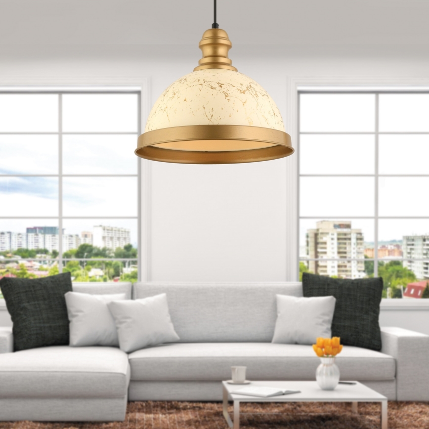 Takpendel MONZA med sladd 1xE27/40W/230V Ø 29 cm krämvit/brons