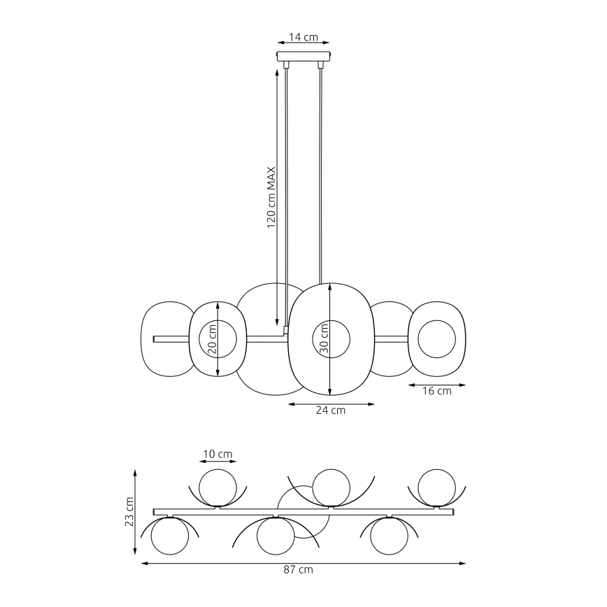 Takpendel på kabel ELEMENTI 6xG9/8W/230V svart