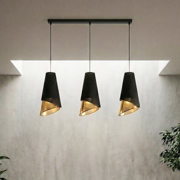 Takpendel på kabel MODA 3xE27/15W/230V svart/guld