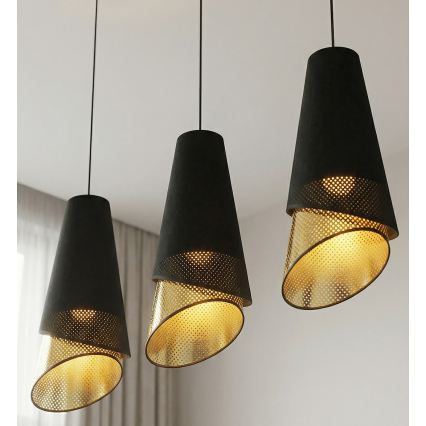 Takpendel på kabel MODA 3xE27/15W/230V svart/guld