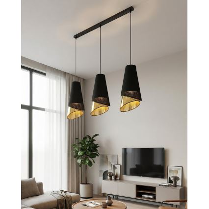 Takpendel på kabel MODA 3xE27/15W/230V svart/guld