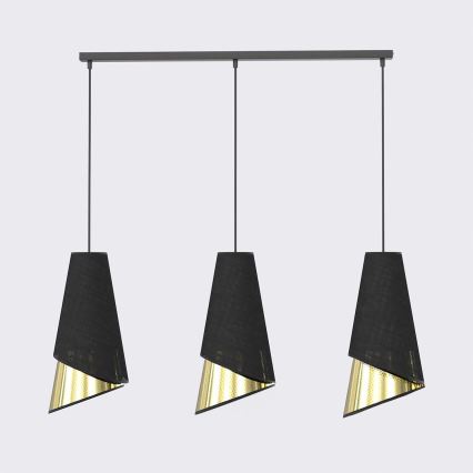 Takpendel på kabel MODA 3xE27/15W/230V svart/guld