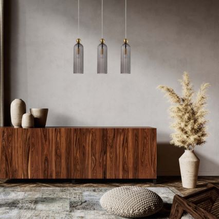 Takpendel på kabel PIEGA 3xE14/40W/230V mässing/rökig svart