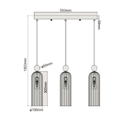Takpendel på kabel PIEGA 3xE14/40W/230V mässing/rökig svart