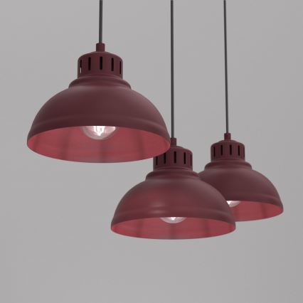 Takpendel på kabel SVEN 3xE27/15W/230V bordeauxröd