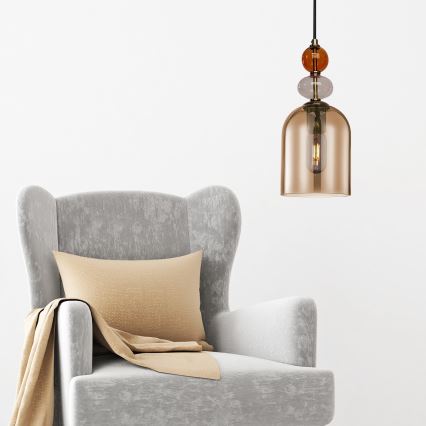 Takpendel på kabel TROPEA 1xE27/15W/230V svart/rökig röd/beige