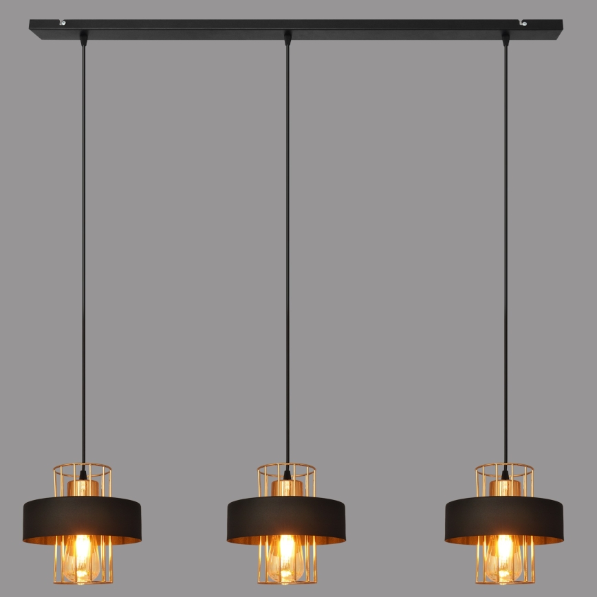 Takpendel på kabel VOLTA 3xE27/15W/230V svart/roséguld
