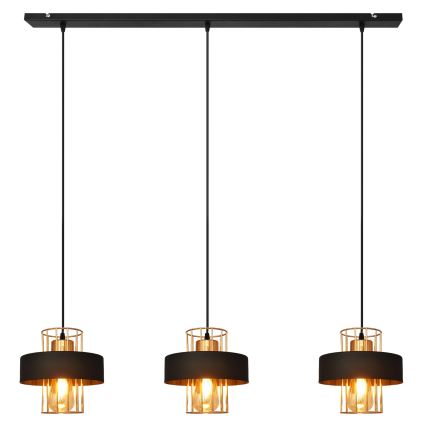Takpendel på kabel VOLTA 3xE27/15W/230V svart/roséguld