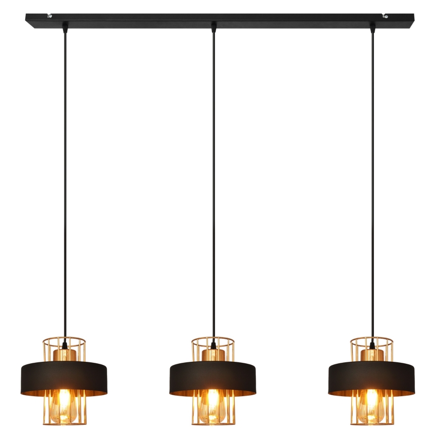 Takpendel på kabel VOLTA 3xE27/15W/230V svart/roséguld