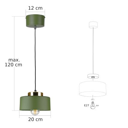 Takpendel på sladd IGNIA 1xE27/60W/230V grön/guld