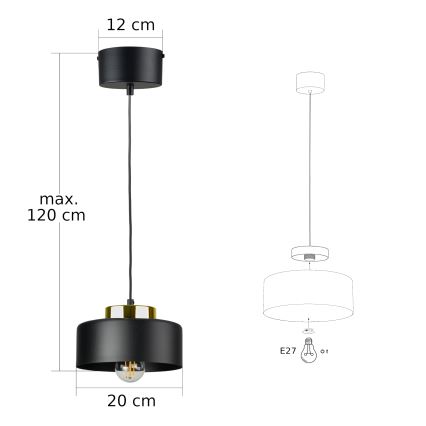 Takpendel på sladd IGNIA 1xE27/60W/230V svart/guld