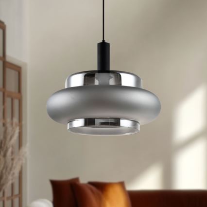 Takpendel på vajer BRIZI 1xE27/40W/230V grå/rökfärgad