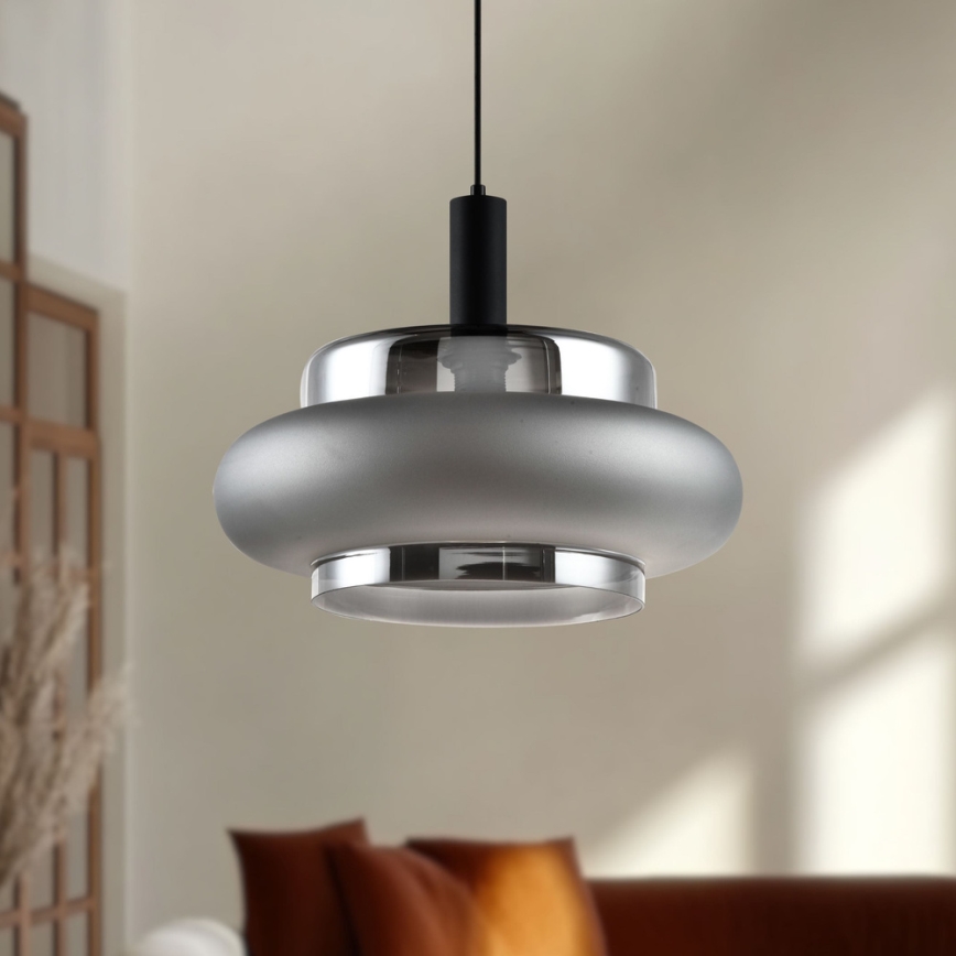 Takpendel på vajer BRIZI 1xE27/40W/230V grå/rökfärgad