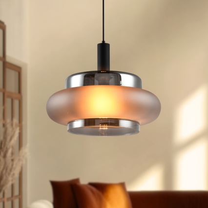 Takpendel på vajer BRIZI 1xE27/40W/230V grå/rökfärgad