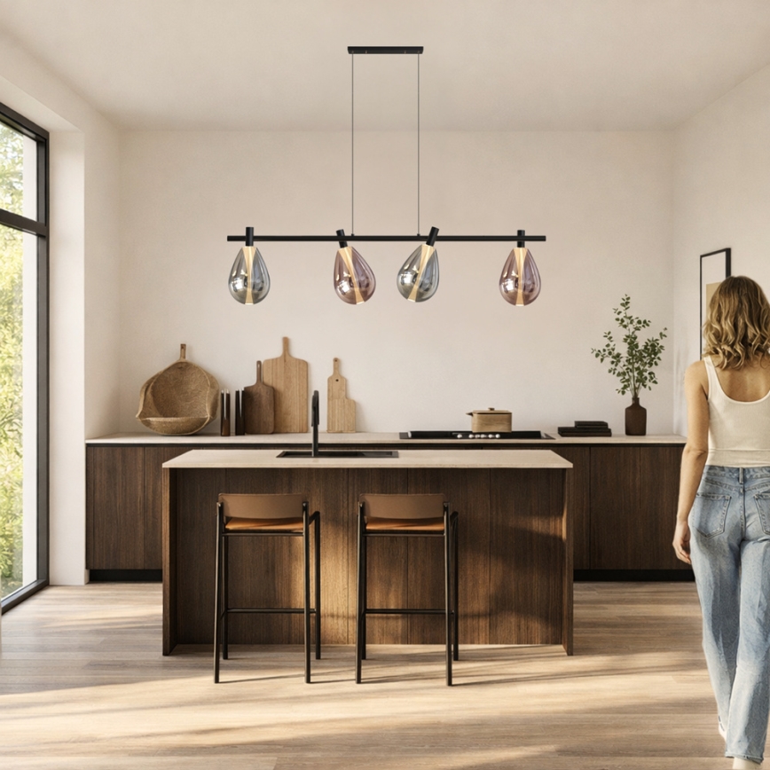 Takpendel på vajer DENSO 4xG9/5W/230V, svart krom/koppar