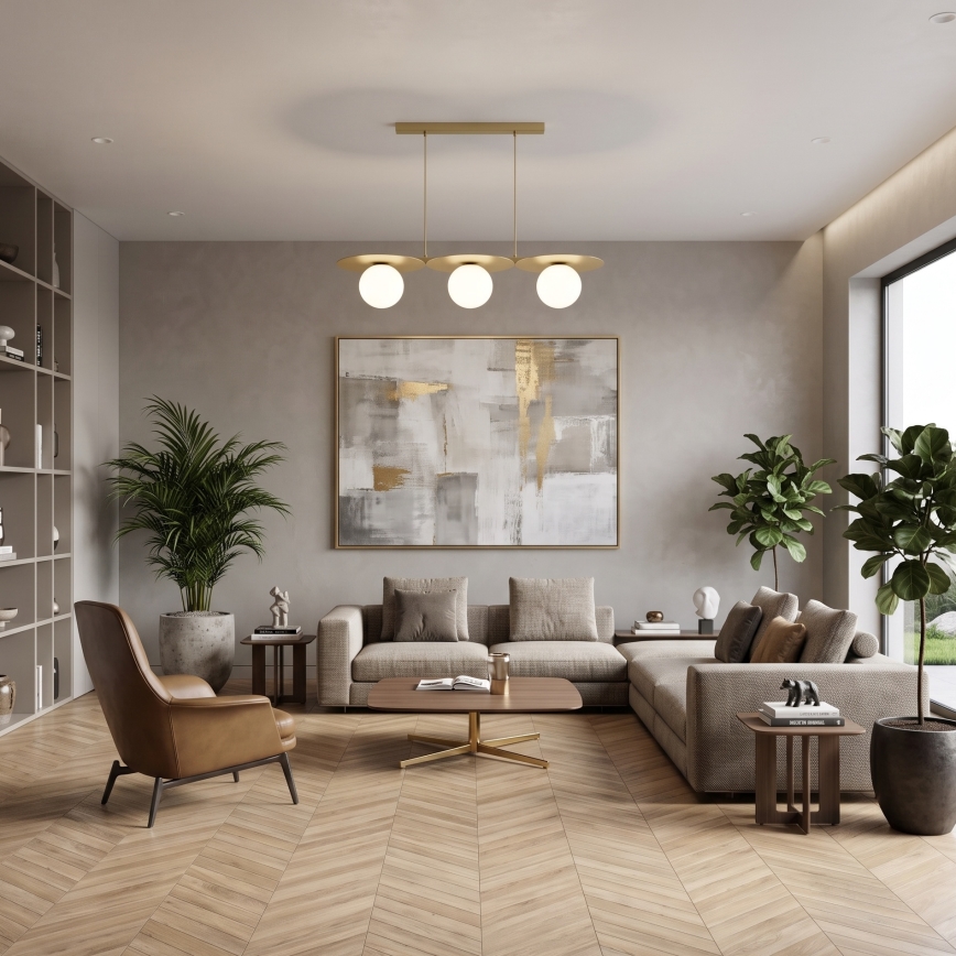 Takpendel på vajer FLAT 3xE27/15W/230V guld