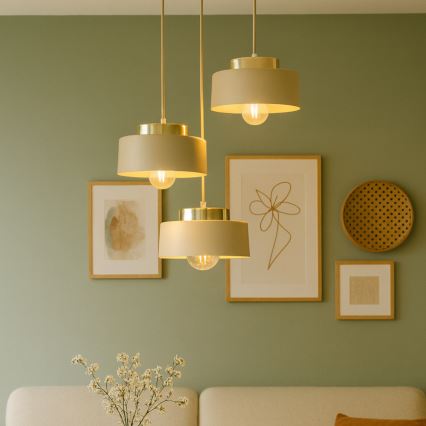 Takpendel på vajer IGNIA 3xE27/60W/230V beige/guld