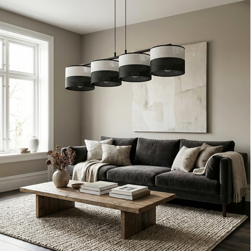Takpendel på vajer KARBON 4xE27/15W/230V svart/grå