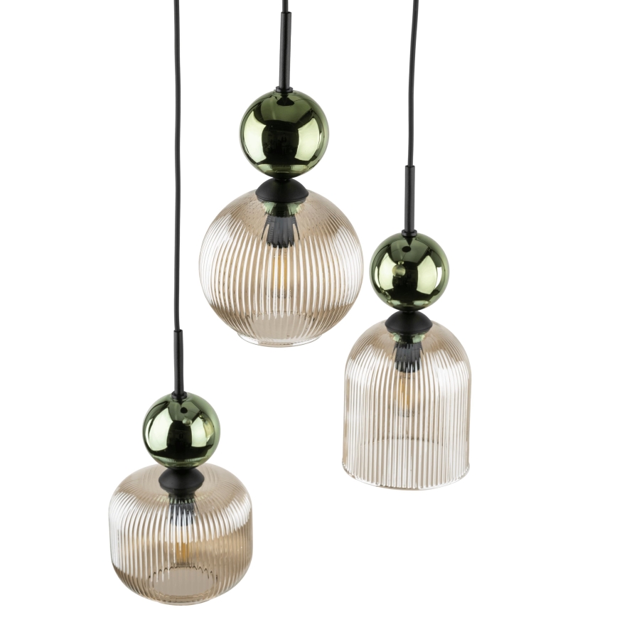 Takpendel på vajer SOPHIA 3xE14/10W/230V svart/grön/rökbeige