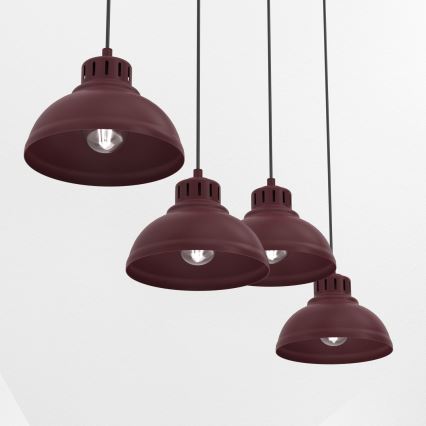 Takpendel på vajer SVEN 4xE27/15W/230V burgundyröd