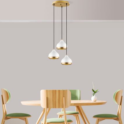 Takpendel på vajer YILDO 3xE27/40W/230V vit/guld