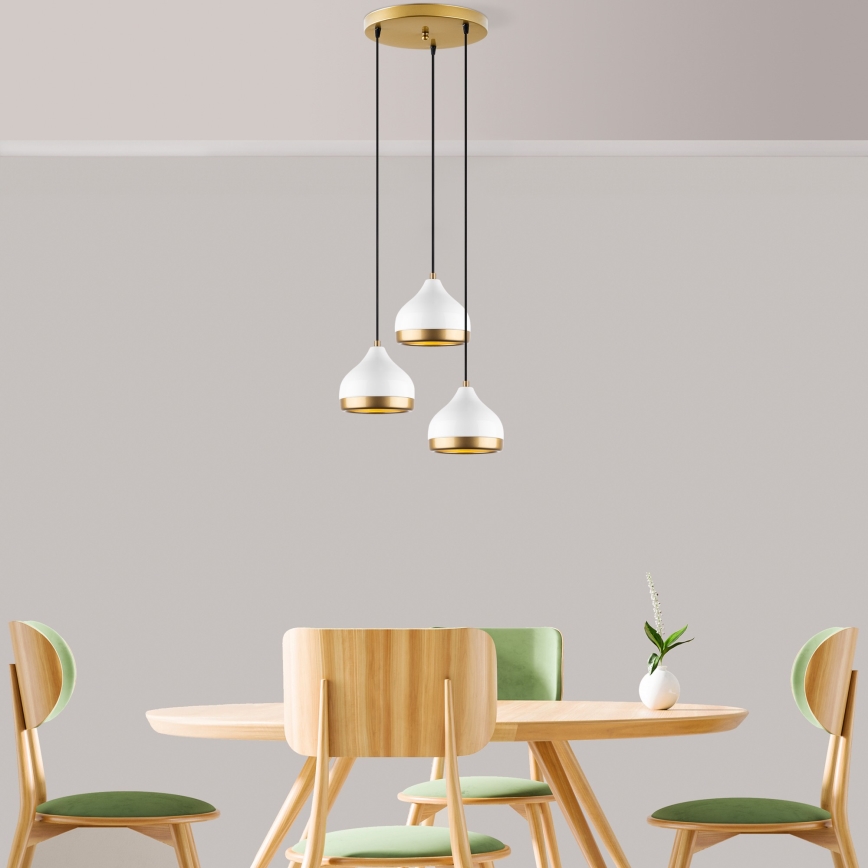 Takpendel på vajer YILDO 3xE27/40W/230V vit/guld