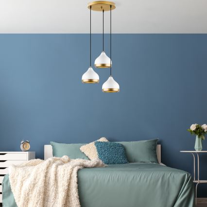 Takpendel på vajer YILDO 3xE27/40W/230V vit/guld