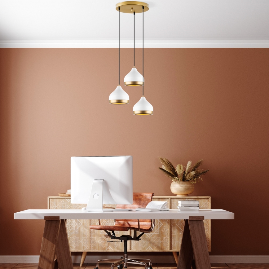 Takpendel på vajer YILDO 3xE27/40W/230V vit/guld